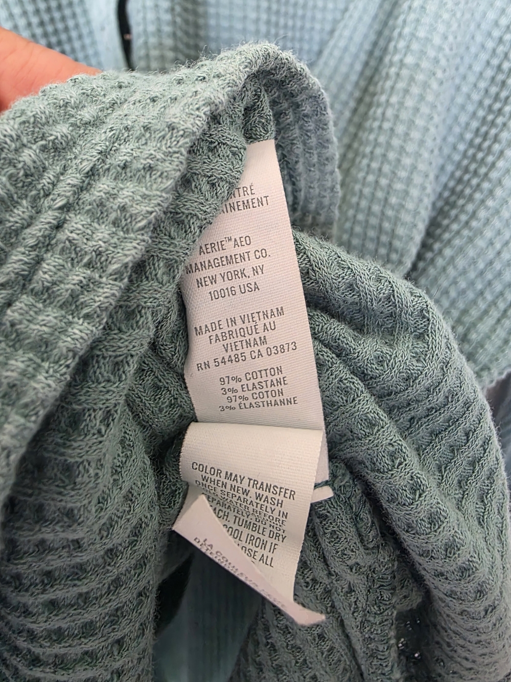 aerie Long Sleeve Waffle Henley Top in Sage Green - Picture 6 of 9